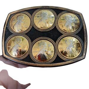 Vintage Penny Belt Buckle 1980s Coin Currency One Cent Western Metal Buckle READ
